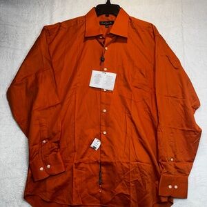 Guy Laroche Dress Shirt Mens 16 Orange 100% Cotton Long Sleeve Office Preppy